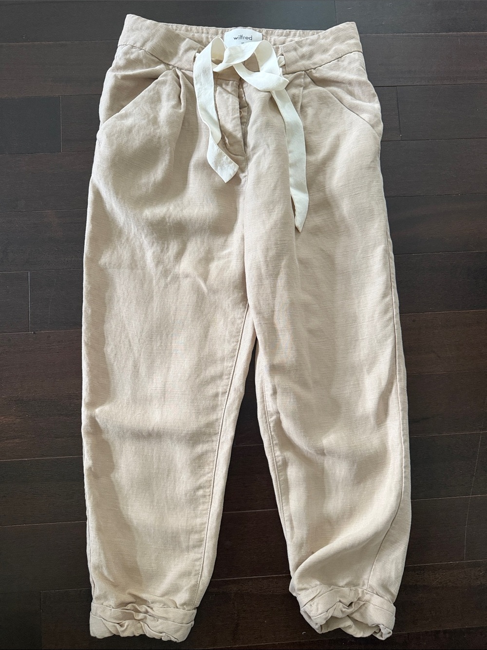 Wilfred Neutral Beige Linen-Blend Drawstring Pants
